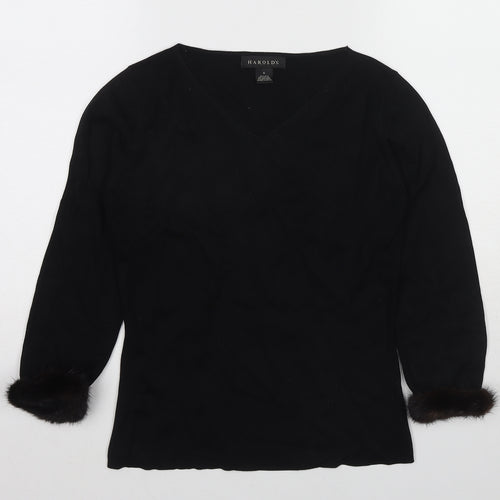 Harold's Womens Black V-Neck Silk Pullover Jumper Size S