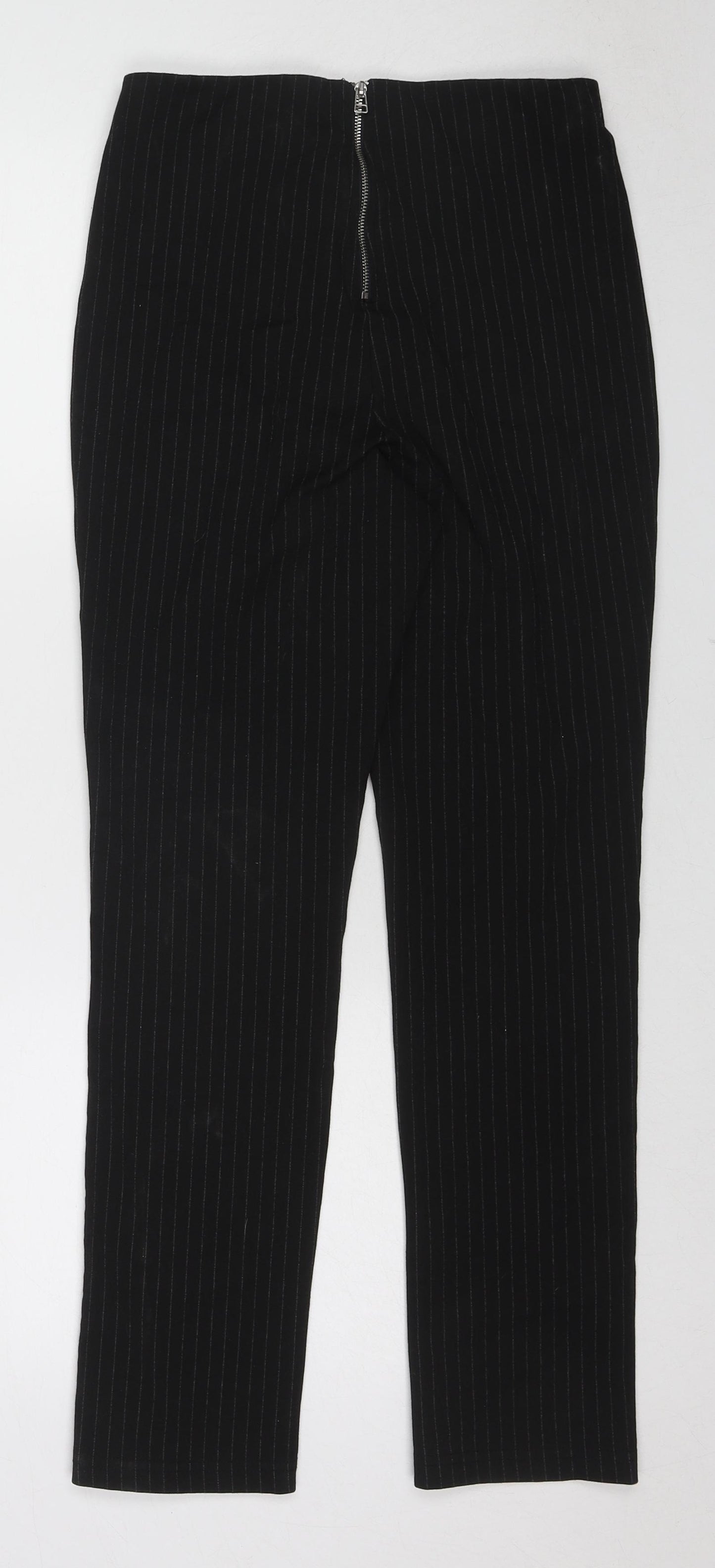 H&M Womens Black Striped Polyester Trousers Size S L27 in Regular Zip