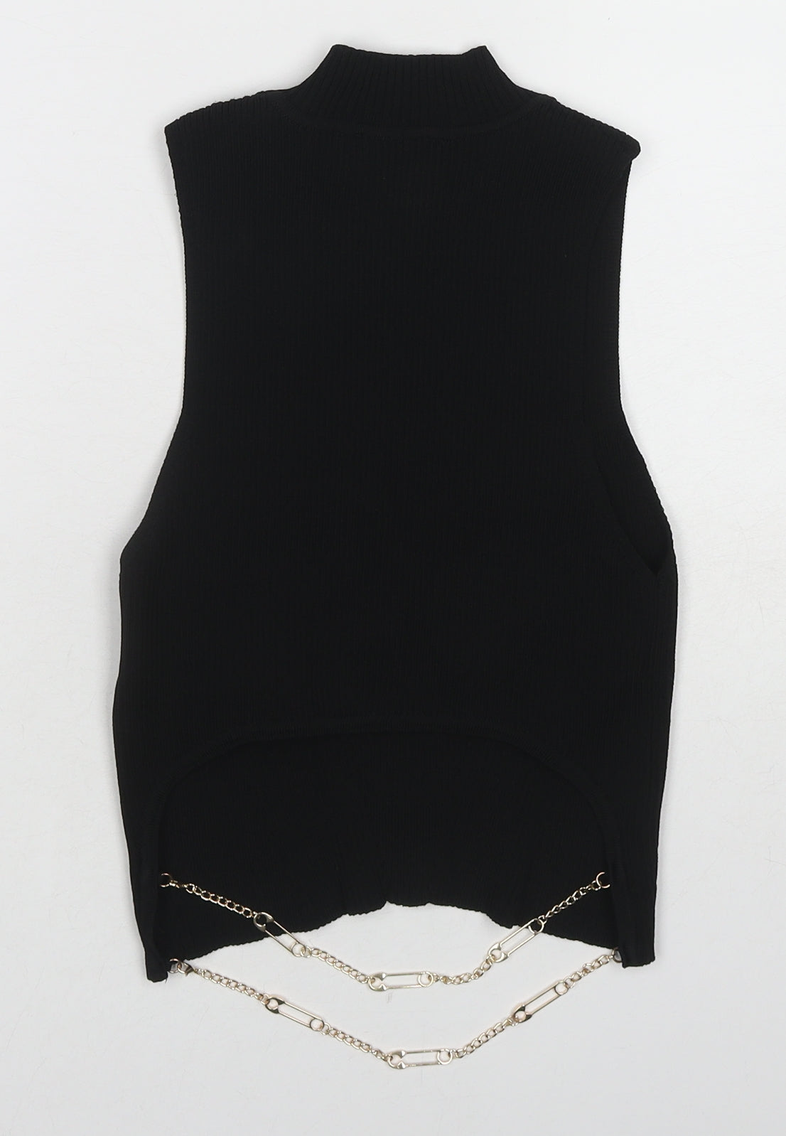 Bershka Womens Black Polyamide Basic Blouse Size L High Neck - Ribbed Chain Detail