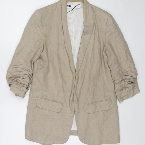 Zara Womens Beige Jacket Blazer Size S - Pleated Sleeves