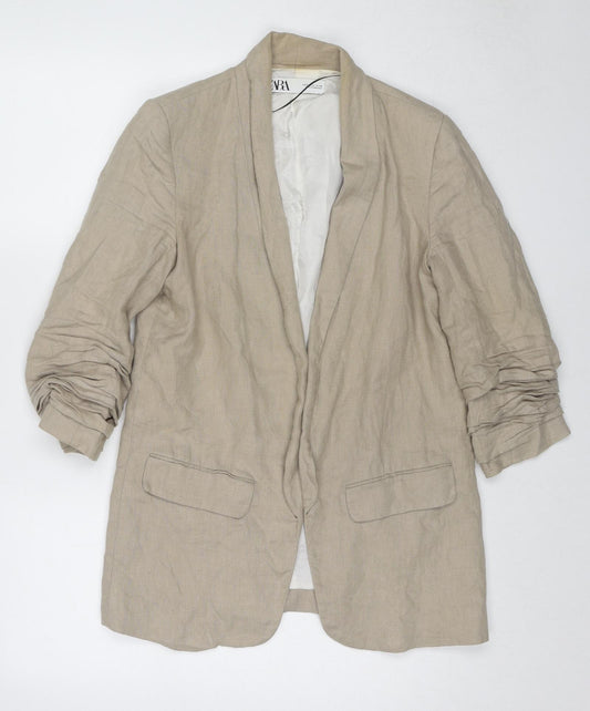 Zara Womens Beige Jacket Blazer Size S - Pleated Sleeves