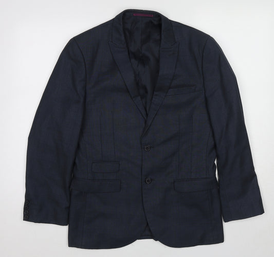 One Six 5ive Mens Blue Plaid Polyester Jacket Suit Jacket Size 38 Regular