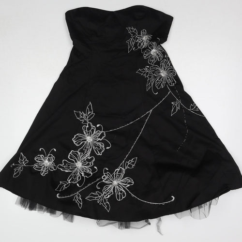 BAY Womens Black Floral Polyester Ball Gown Size 12 Sweetheart Zip - Tulle underskirt