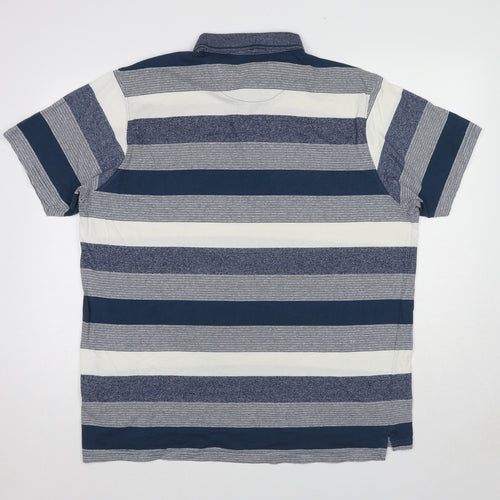 Pierre Cardin Mens Blue Striped Cotton Polo Size 3XL Collared Button
