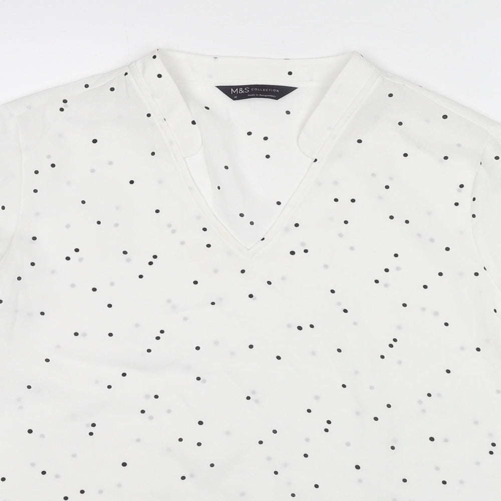Marks and Spencer Womens White Polka Dot Polyester Basic Blouse Size 12 V-Neck
