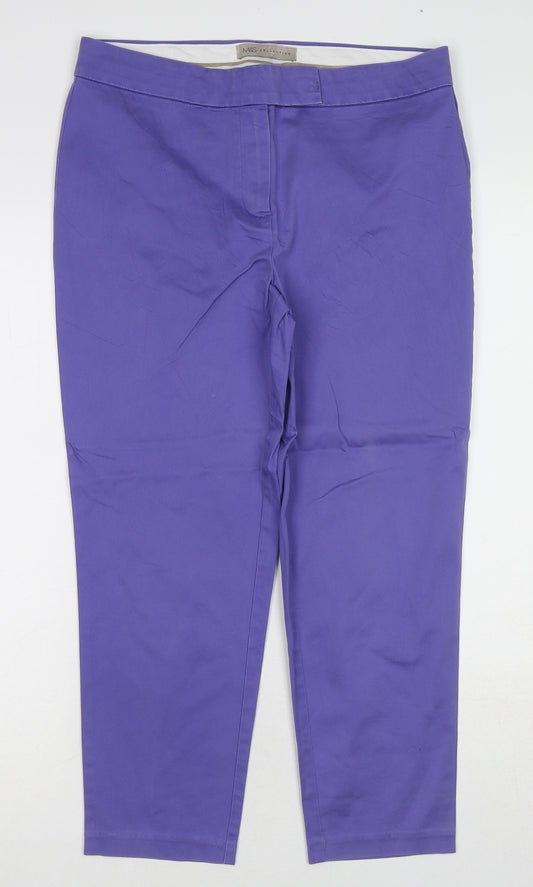 Marks and Spencer Womens Purple Cotton Cropped Trousers Size 10 L22 in Regular Zip