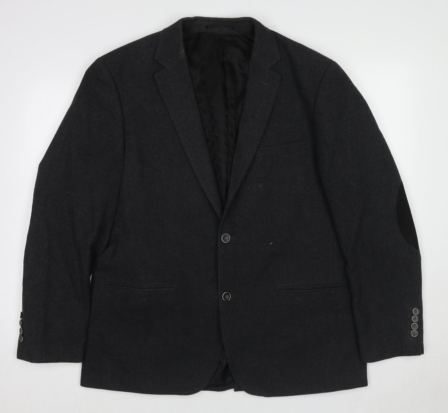 Aspen & Court Mens Black Wool Jacket Suit Jacket Size 44 Regular - Elbow Patches