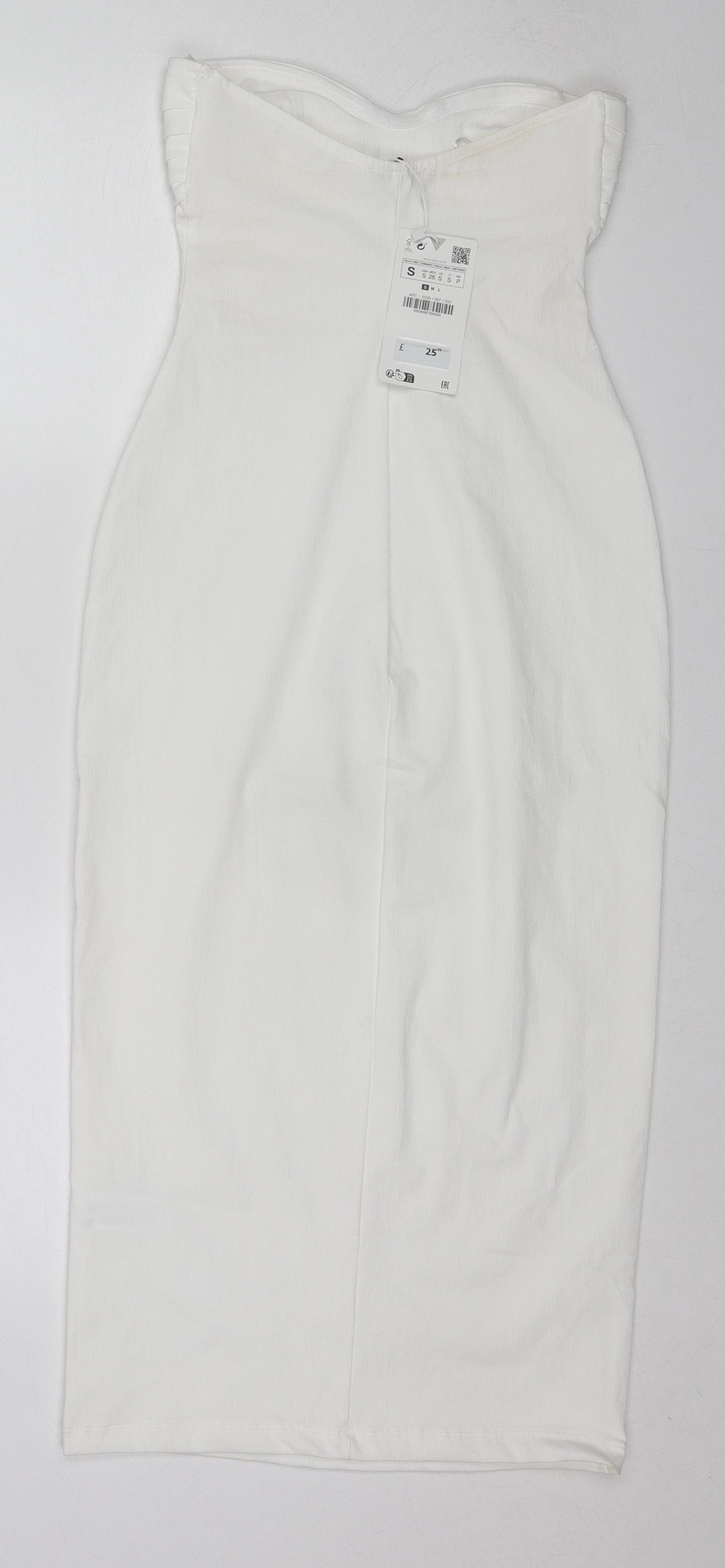Zara Womens White Polyester Pencil Dress Size S Off the Shoulder Zip