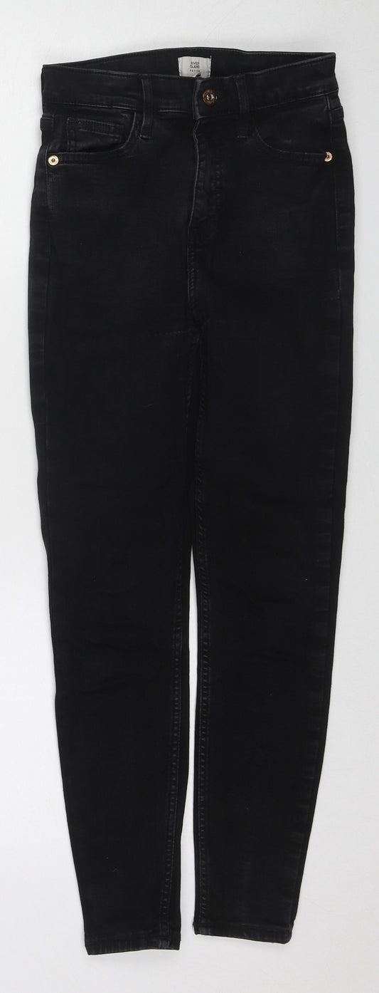River Island Womens Black Cotton Skinny Jeans Size 8 L24 in Regular Zip