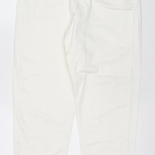 Marks and Spencer Womens White Cotton Tapered Jeans Size 14 L26 in Regular Zip