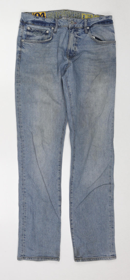 Superdry Mens Blue Cotton Straight Jeans Size 30 in L32 in Regular Zip