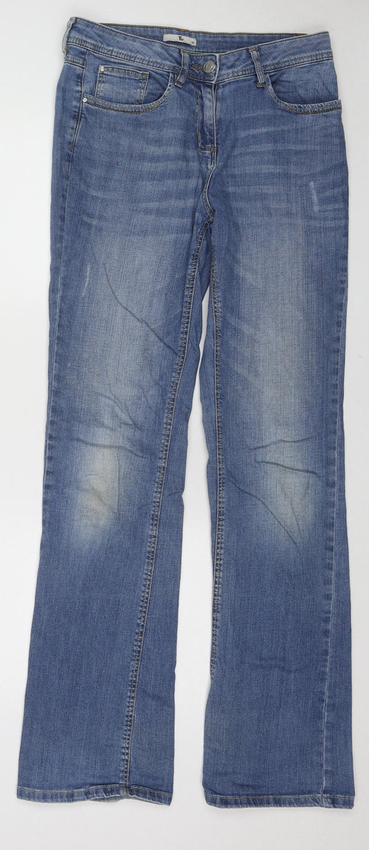 TU Womens Blue Cotton Bootcut Jeans Size 12 L32 in Regular Zip