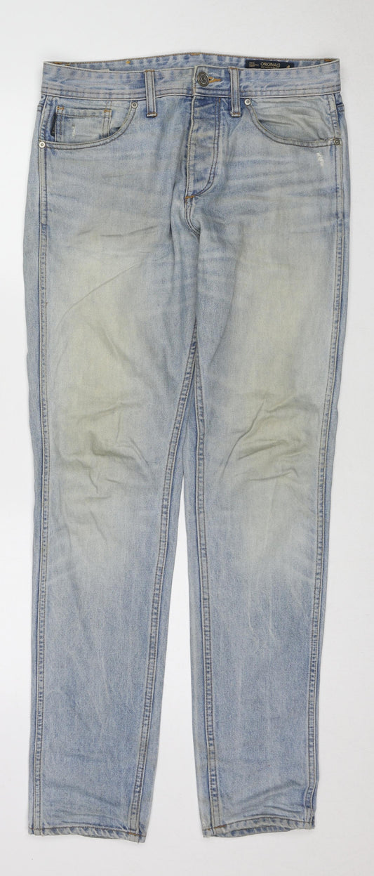 JACK & JONES Mens Blue Cotton Straight Jeans Size 30 in L32 in Regular Zip
