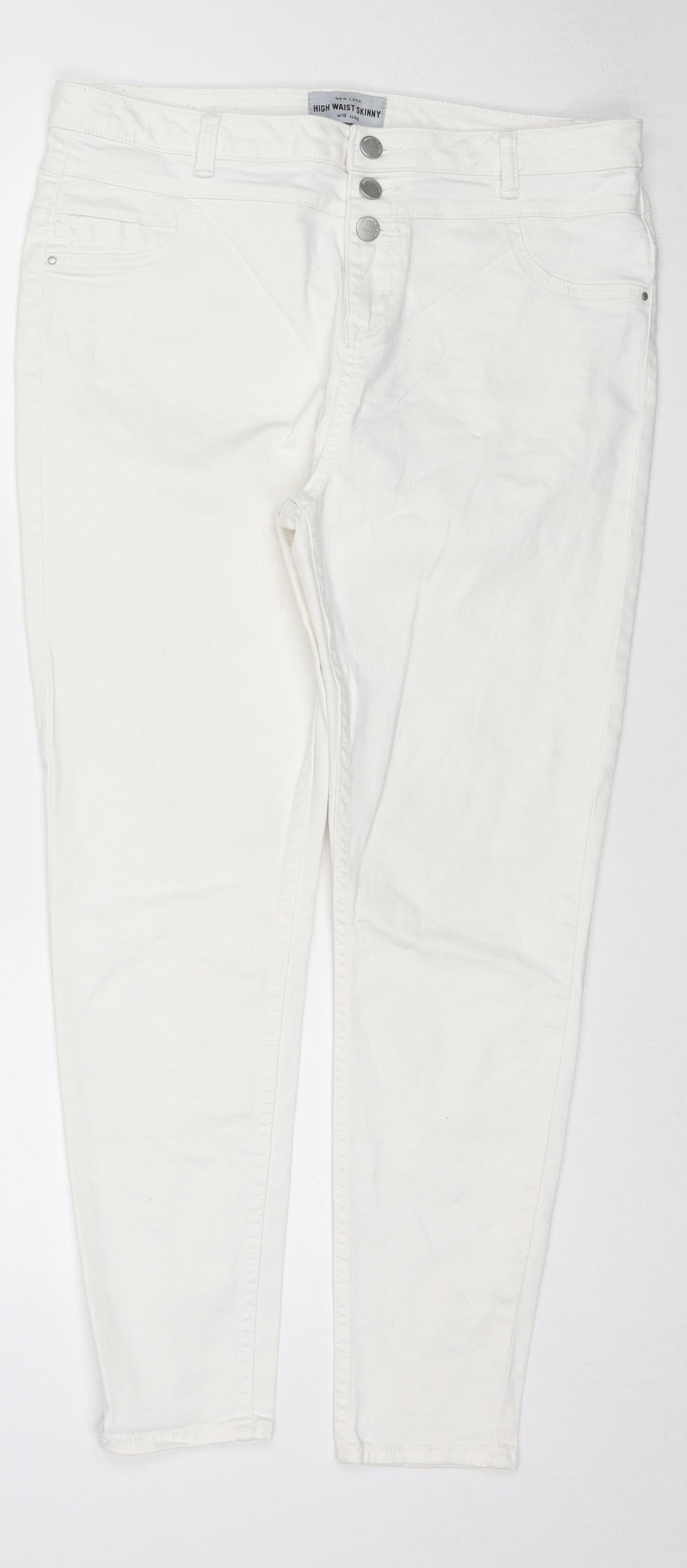 New Look Womens White Cotton Skinny Jeans Size 14 L27 in Regular Zip