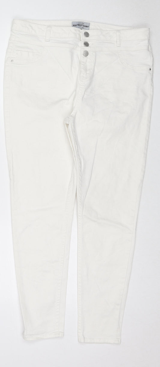 New Look Womens White Cotton Skinny Jeans Size 14 L27 in Regular Zip