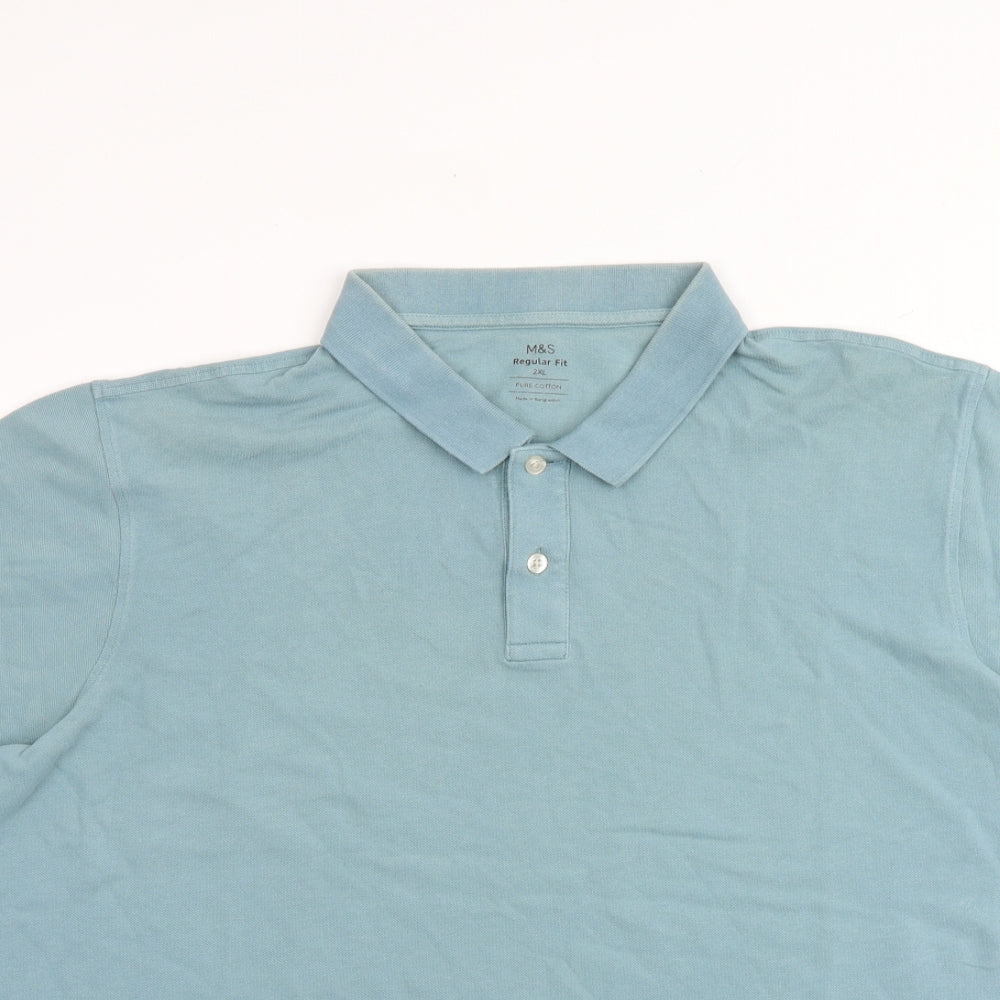Marks and Spencer Mens Blue 100% Cotton Polo Size 2XL Collared Button