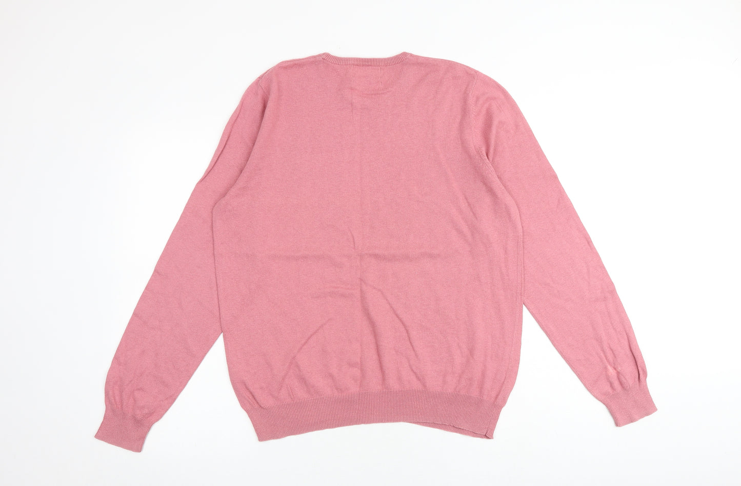 Marks and Spencer Mens Pink Crew Neck Cotton Pullover Jumper Size M Long Sleeve