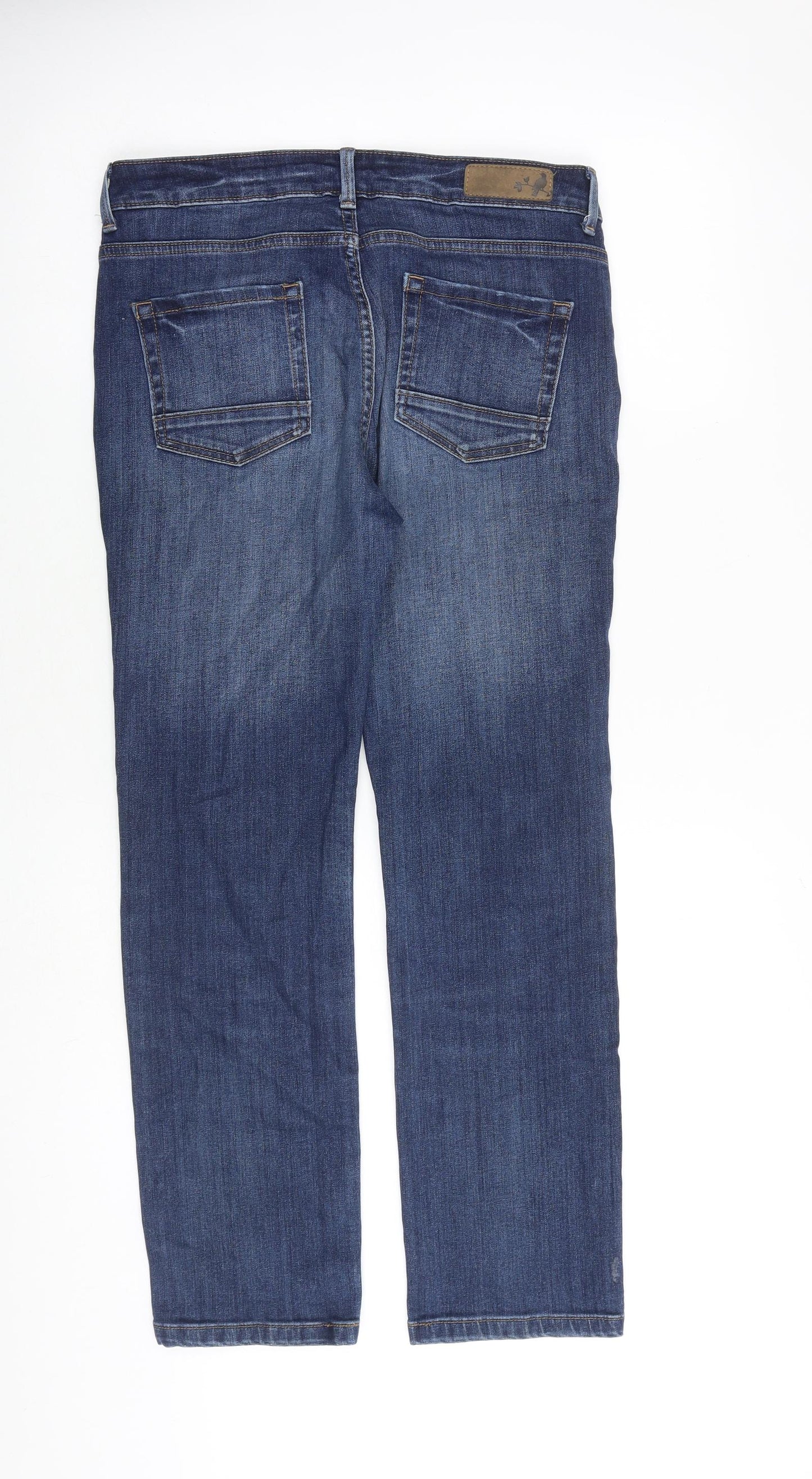 Marks and Spencer Womens Blue Cotton Straight Jeans Size 10 L28 in Regular Zip
