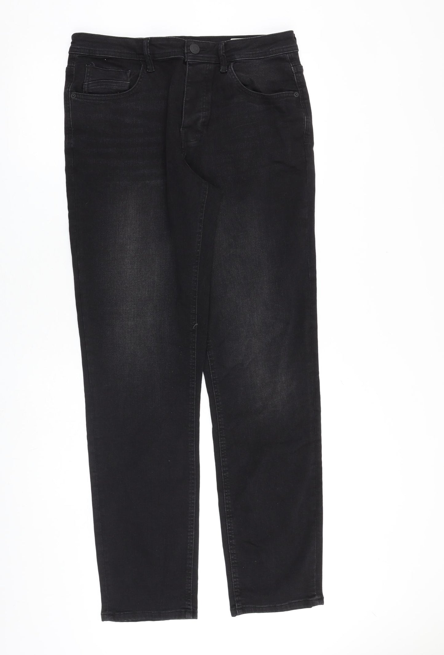Denim & Co. Mens Black Cotton Straight Jeans Size 34 in L34 in Regular Button