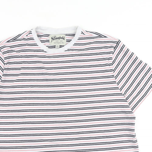 The Stronghold Mens Multicoloured Striped Cotton T-Shirt Size 2XL Crew Neck