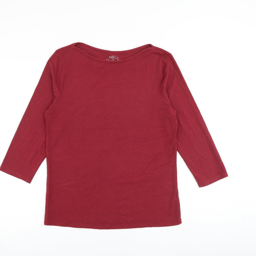 M&Co Womens Red Cotton Basic T-Shirt Size 14 Round Neck