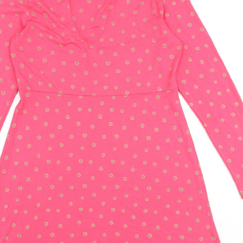 White Stuff Womens Pink Polka Dot Viscose A-Line Size 12 V-Neck Pullover - Twist Detail