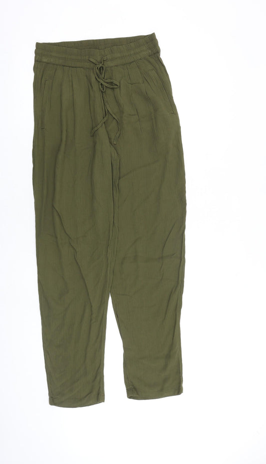 Marks and Spencer Womens Green Viscose Trousers Size 6 L28 in Regular Drawstring