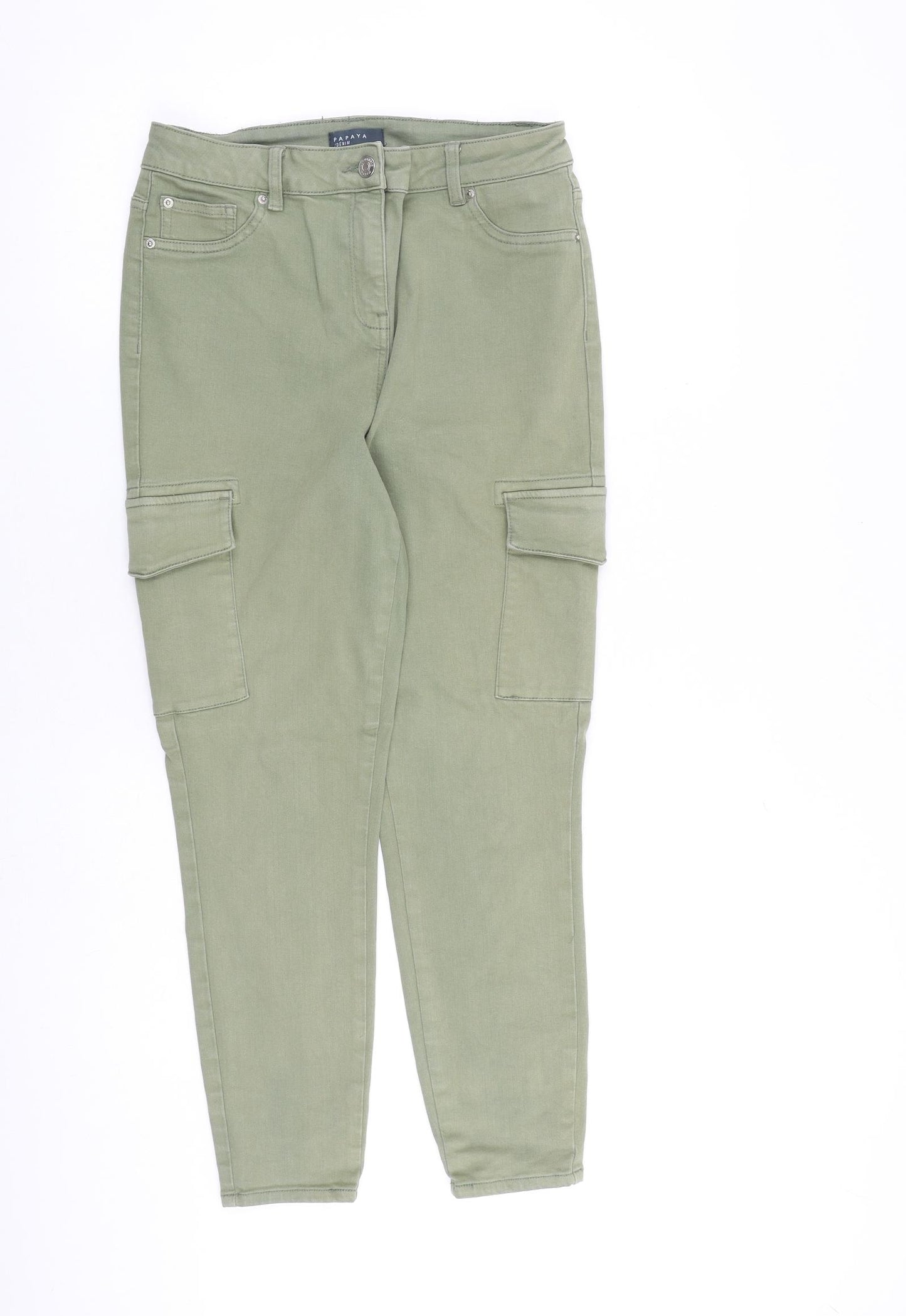 Papaya Womens Green Cotton Tapered Jeans Size 12 L26 in Regular Zip - Cargo