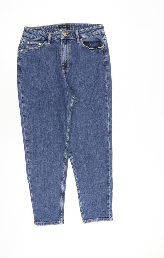 F&F Womens Blue Cotton Tapered Jeans Size 10 L26 in Regular Zip