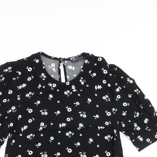 Marks and Spencer Womens Black Floral Viscose Basic Blouse Size 6 Round Neck