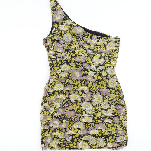 Zara Womens Multicoloured Floral Polyester Mini Size S One Shoulder Zip