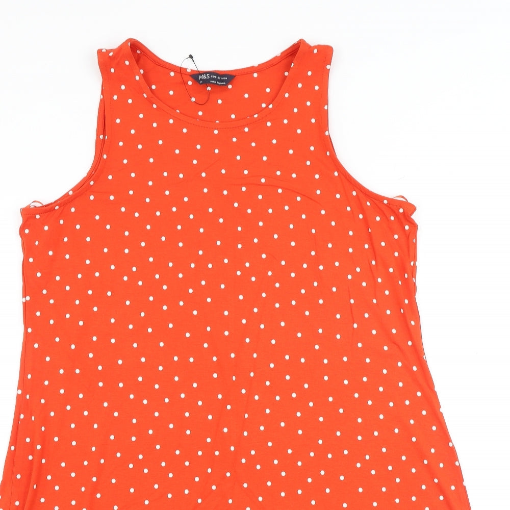 Marks and Spencer Womens Orange Polka Dot Viscose Tank Dress Size 14 Round Neck Pullover