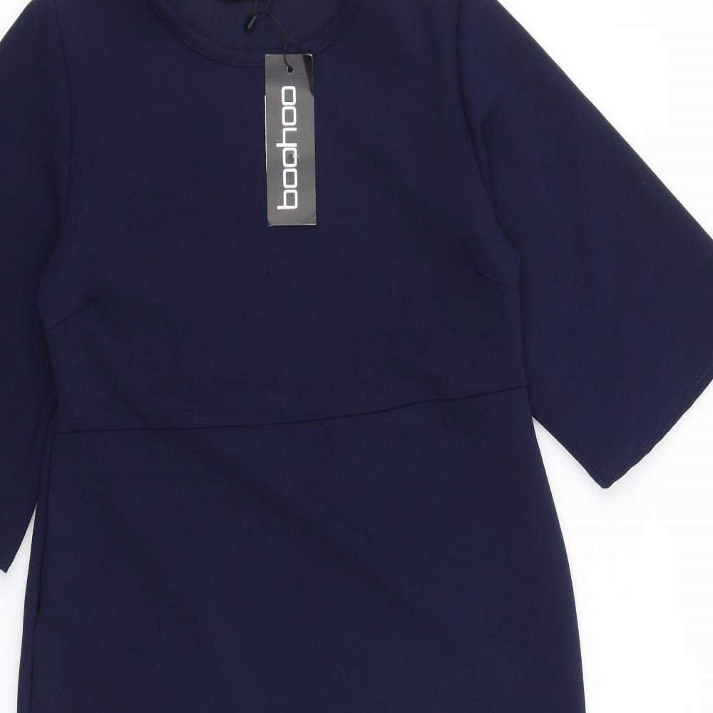 Boohoo Womens Blue Polyester Shift Size 8 Round Neck Pullover