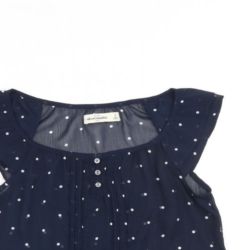 Abercrombie & Fitch Womens Blue Polka Dot Polyester Basic Blouse Size S Scoop Neck