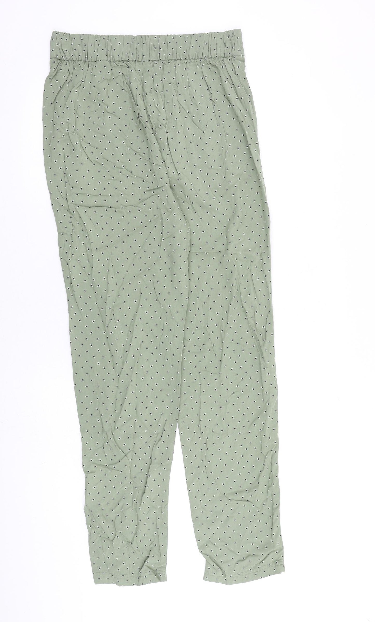 Marks and Spencer Womens Green Polka Dot Viscose Trousers Size 10 L30 in Regular - Floral