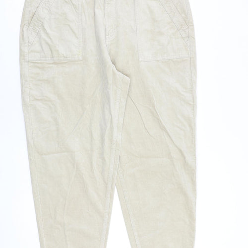 Per Una Womens Beige Cotton Trousers Size 18 L28 in Regular Zip