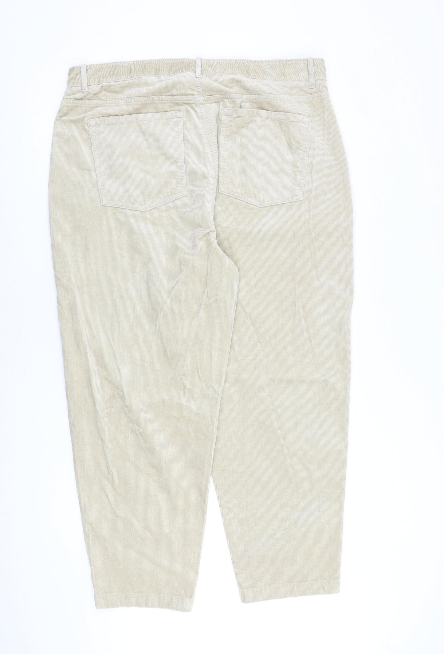 Per Una Womens Beige Cotton Trousers Size 18 L28 in Regular Zip