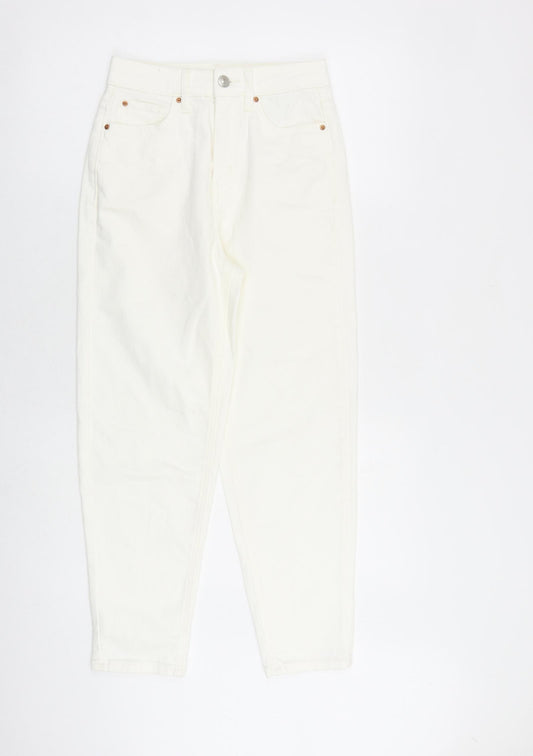 Marks and Spencer Womens White Cotton Tapered Jeans Size 6 L28 in Regular Zip