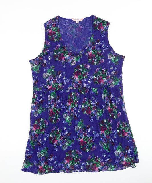 Michele Hope Womens Multicoloured Floral Polyester Basic Tank Size 14 Round Neck