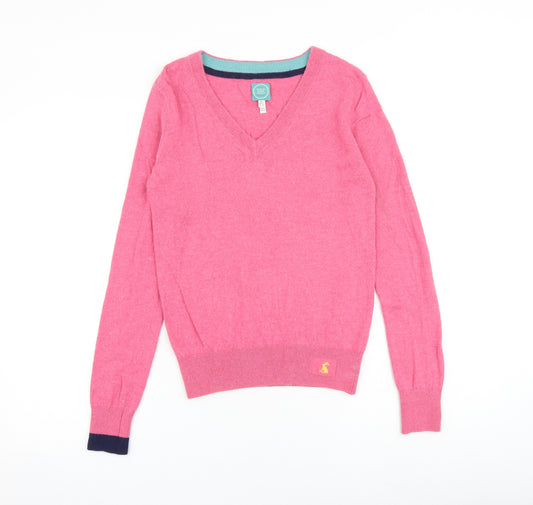 Joules Womens Pink V-Neck Viscose Pullover Jumper Size 10