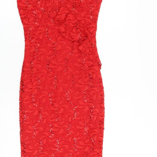 Quiz Womens Red Geometric Polyester Slip Dress Size 10 V-Neck Zip