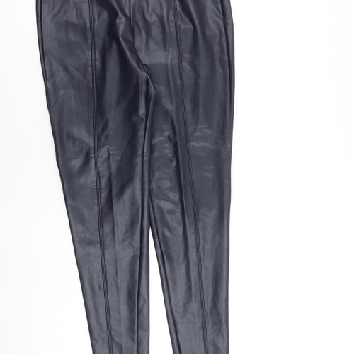 Marks and Spencer Womens Blue Polyurethane Trousers Size 10 L29 in Regular - Faux Leather Leggings
