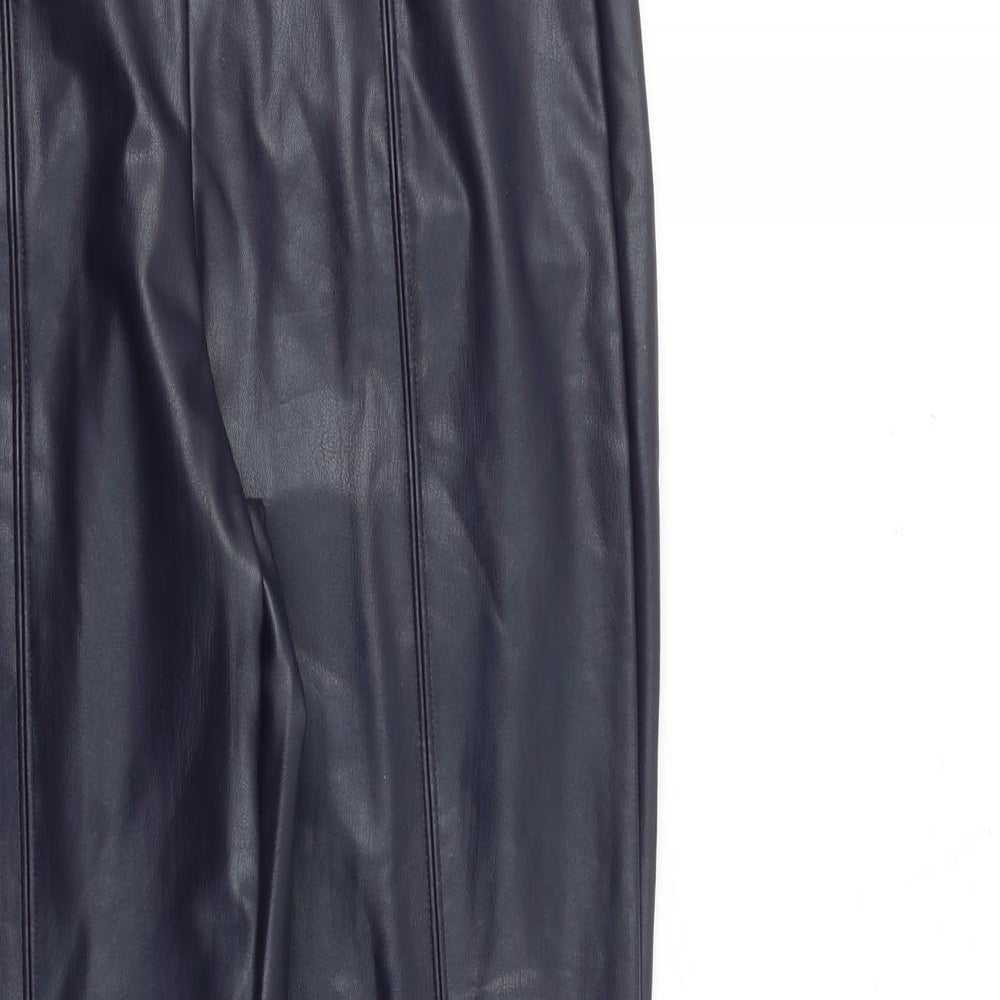 Marks and Spencer Womens Blue Polyurethane Trousers Size 10 L29 in Regular - Faux Leather Leggings