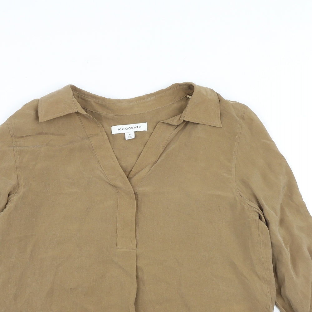 Autograph Womens Brown Cupro Basic Blouse Size 6 Collared