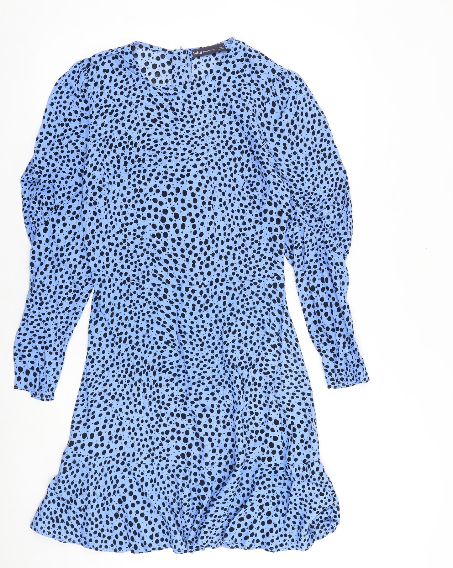 Marks and Spencer Womens Blue Animal Print Viscose A-Line Size 8 Round Neck Zip - Cheetah pattern
