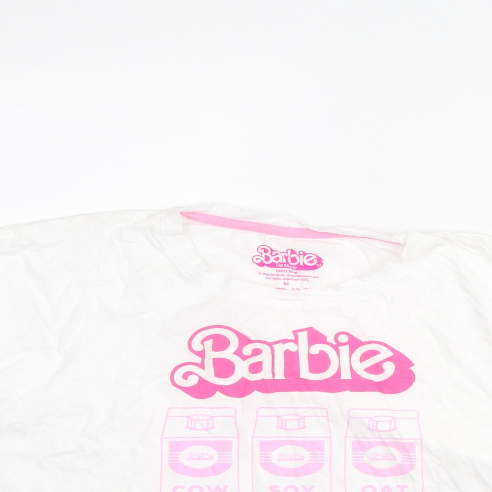 Barbie Womens White Cotton Cropped T-Shirt Size M Round Neck - Barbie