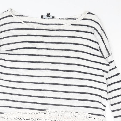 New Look Womens White Boat Neck Striped Viscose Pullover Jumper Size 8