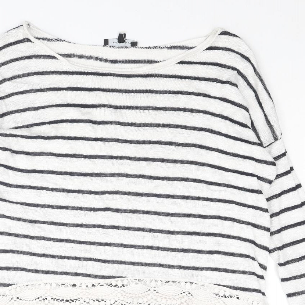 New Look Womens White Boat Neck Striped Viscose Pullover Jumper Size 8