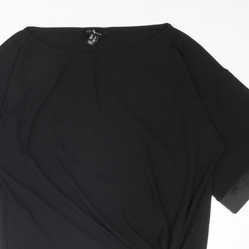 New Look Womens Black Polyester Basic T-Shirt Size 8 Round Neck - Knot Front