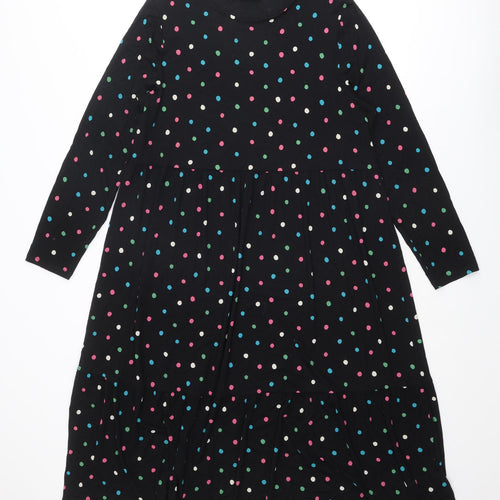 Marks and Spencer Womens Black Polka Dot Viscose A-Line Size 16 Round Neck Pullover